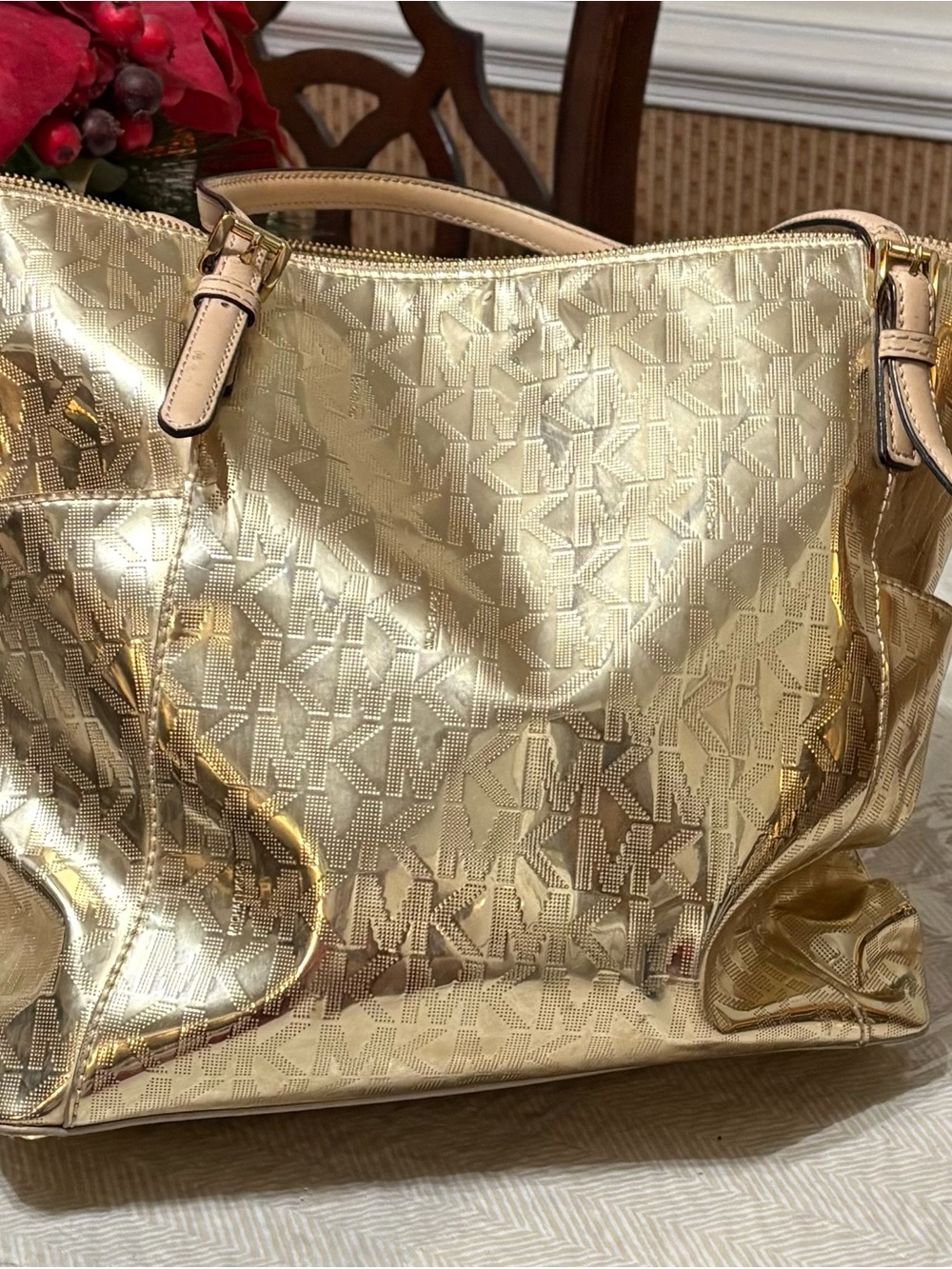 Michael Kors Gold Metallic Monogram Tote